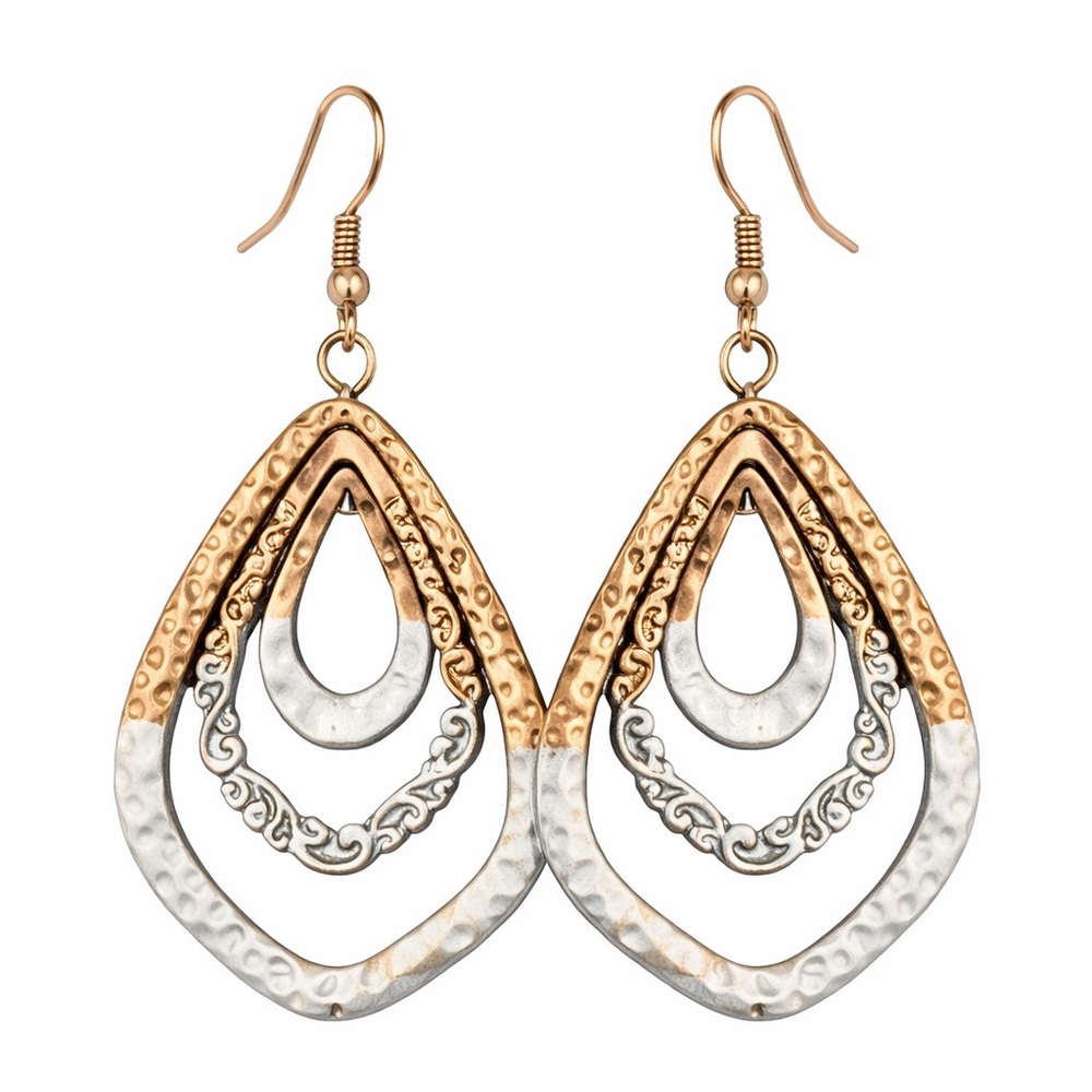 Mixed Metal Teardrop Boho Dangle Earrings | Silver & Gold Tone
